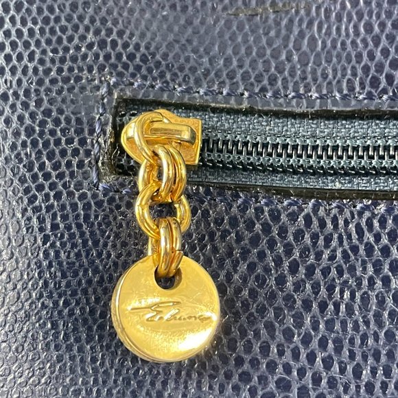 Exquisite Eliana Italy Blue Leather with Black Canvas Tote Bag - Picture 6 of 13